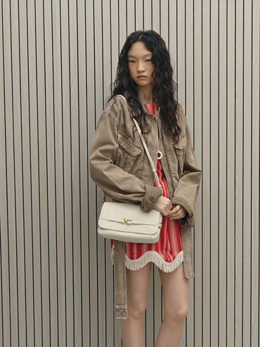 Gwynne Metallic-Buckle Belted Shoulder Bag, Cream, hi-res