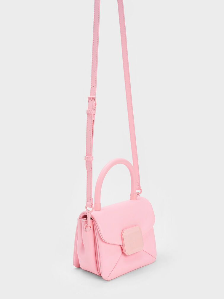 Geometric Push-Lock Top Handle Bag, Light Pink, hi-res