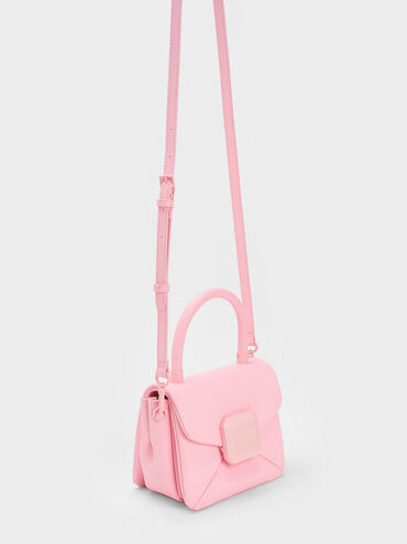 Geometric Push-Lock Top Handle Bag, Light Pink, hi-res