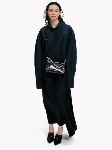 Andromeda Croc-Effect Chunky-Chain Top Handle Bag, Noir, hi-res