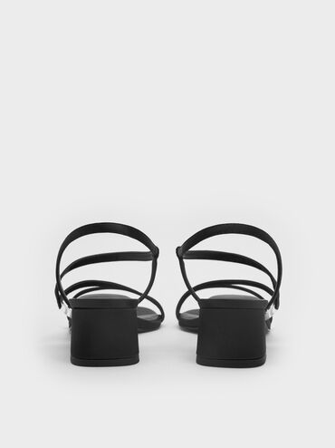 Arden Satin Wavy Slingback Sandals, Black Textured, hi-res