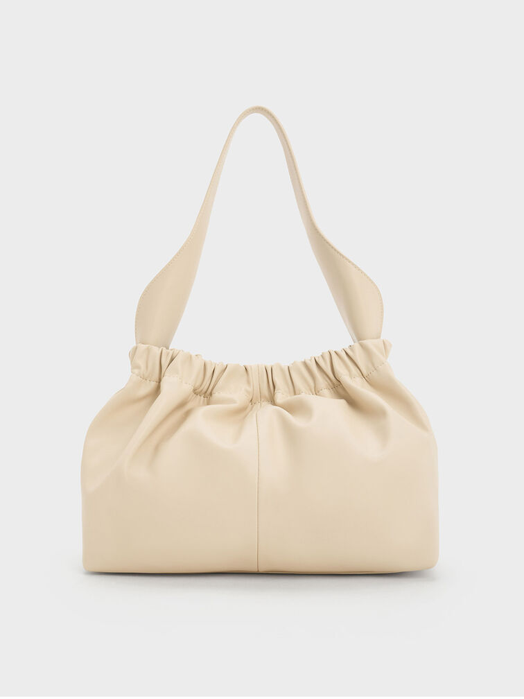Large Ally Ruched Slouchy Bag, Beige, hi-res