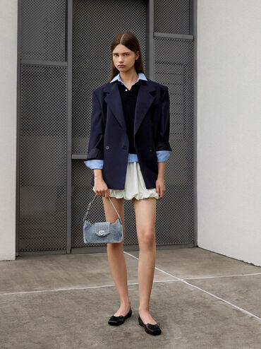 Arwen Denim Belted Shoulder Bag, Denim Blue, hi-res