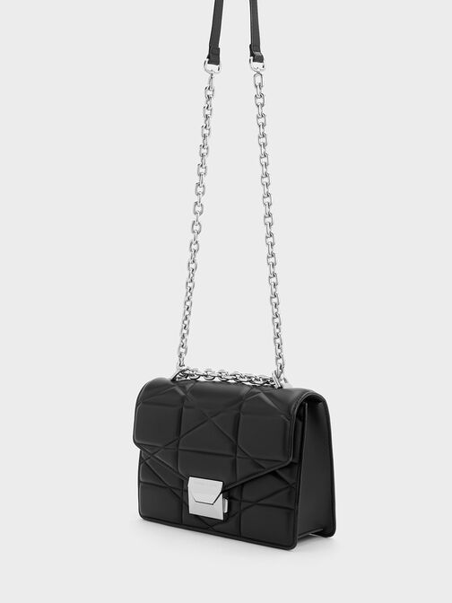 Blanche Chevron Chain Handle Bag, Noir, hi-res
