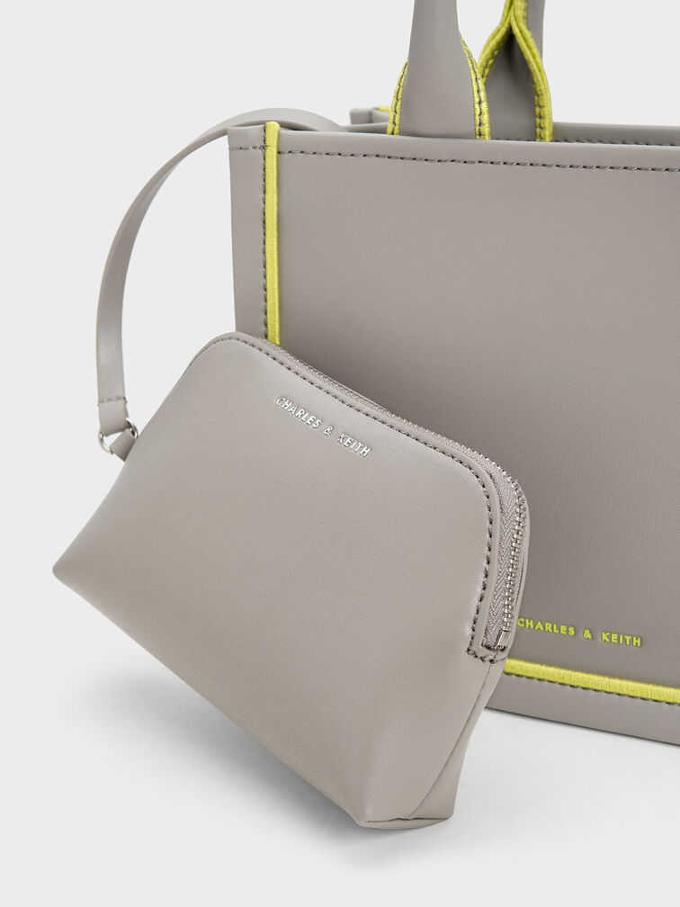 Mini Jump Contrast-Trim Tote Bag, Grey, hi-res