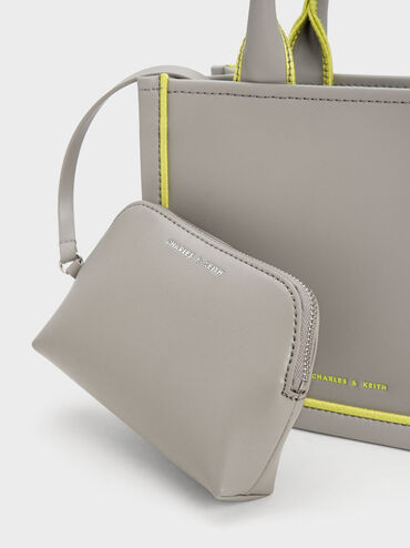 Mini Jump Contrast-Trim Tote Bag, Grey, hi-res