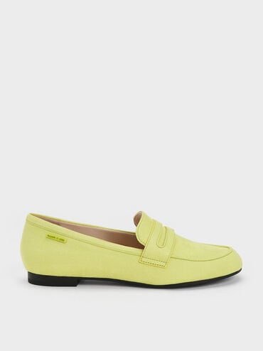 Textured Cut-Out Almond Toe Penny Loafers, Lime, hi-res