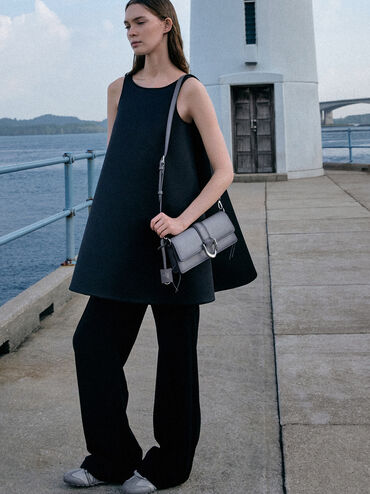 Gabine Leather Burnished Shoulder Bag, Grey, hi-res