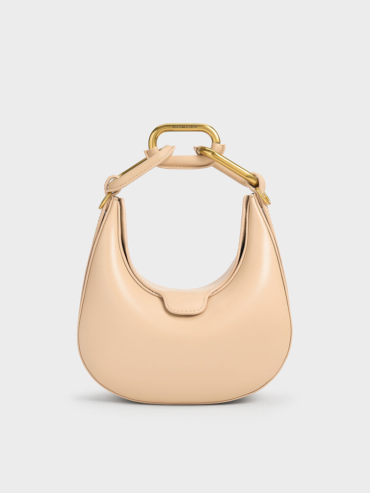 Mini Kora Chain-Link Moon Bag, Beige, hi-res