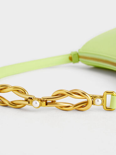 Metallic-Accent Strap Trapeze Bag, Lime, hi-res