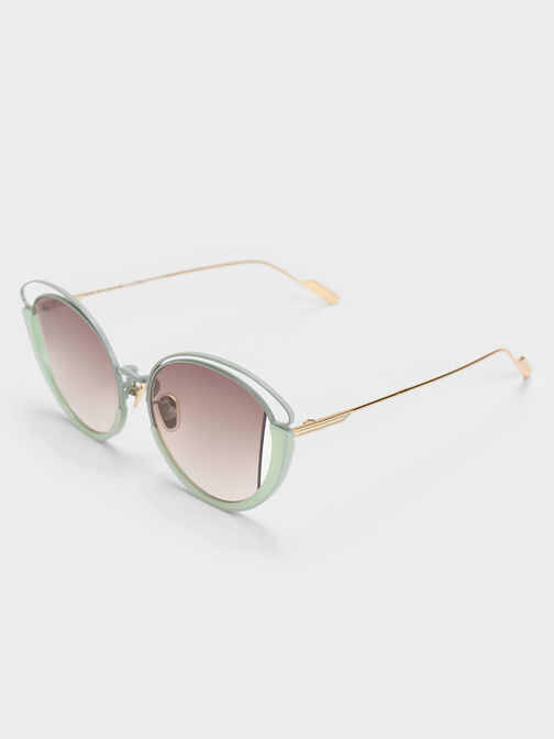 Cut-Out Wireframe Oval Sunglasses, Mint Green, hi-res