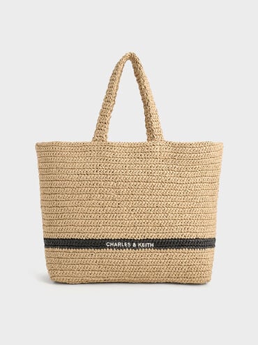 Allegra Knitted Tote Bag, Beige, hi-res