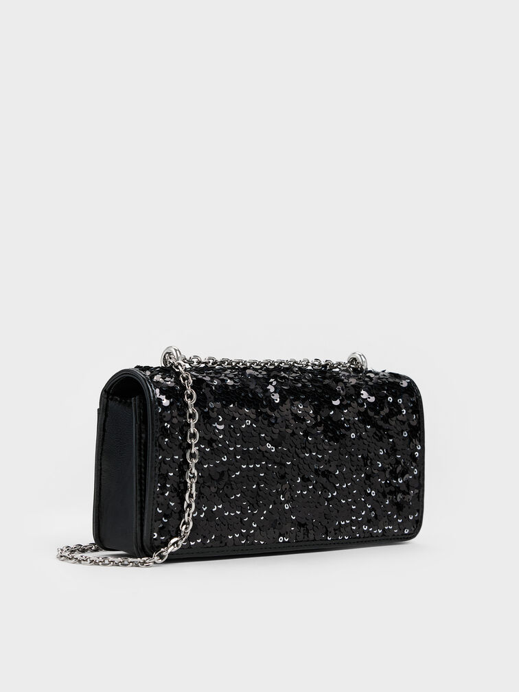 Paffuto Sequinned Wallet On Chain, Noir, hi-res