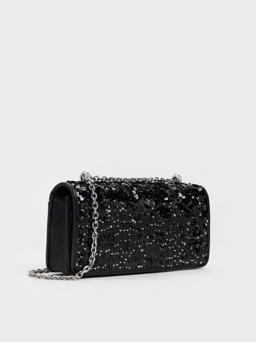 Paffuto Sequinned Wallet On Chain, Noir, hi-res