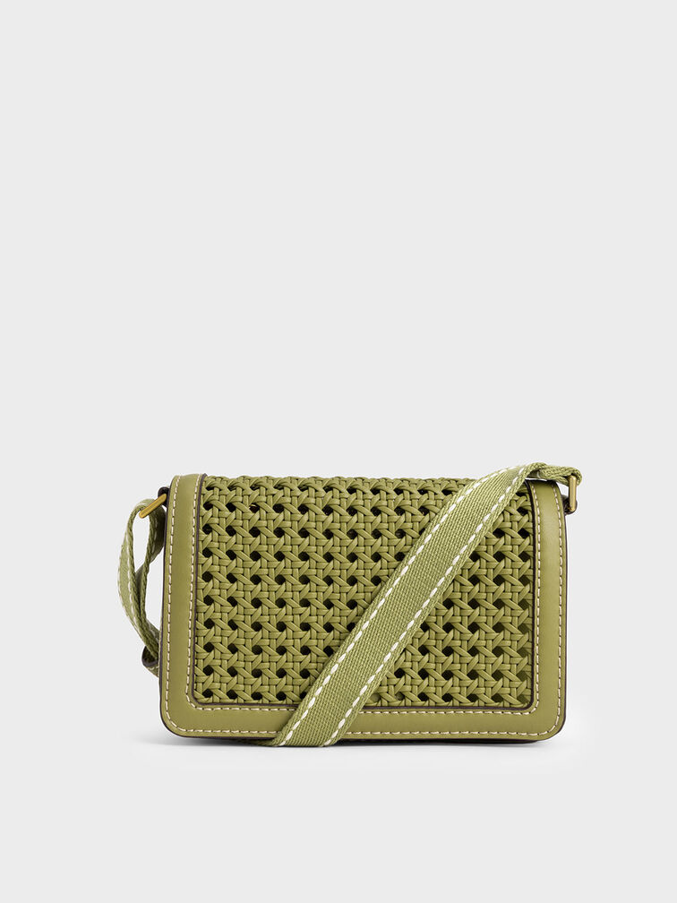 Cecily Woven Shoulder Bag, Avocado, hi-res