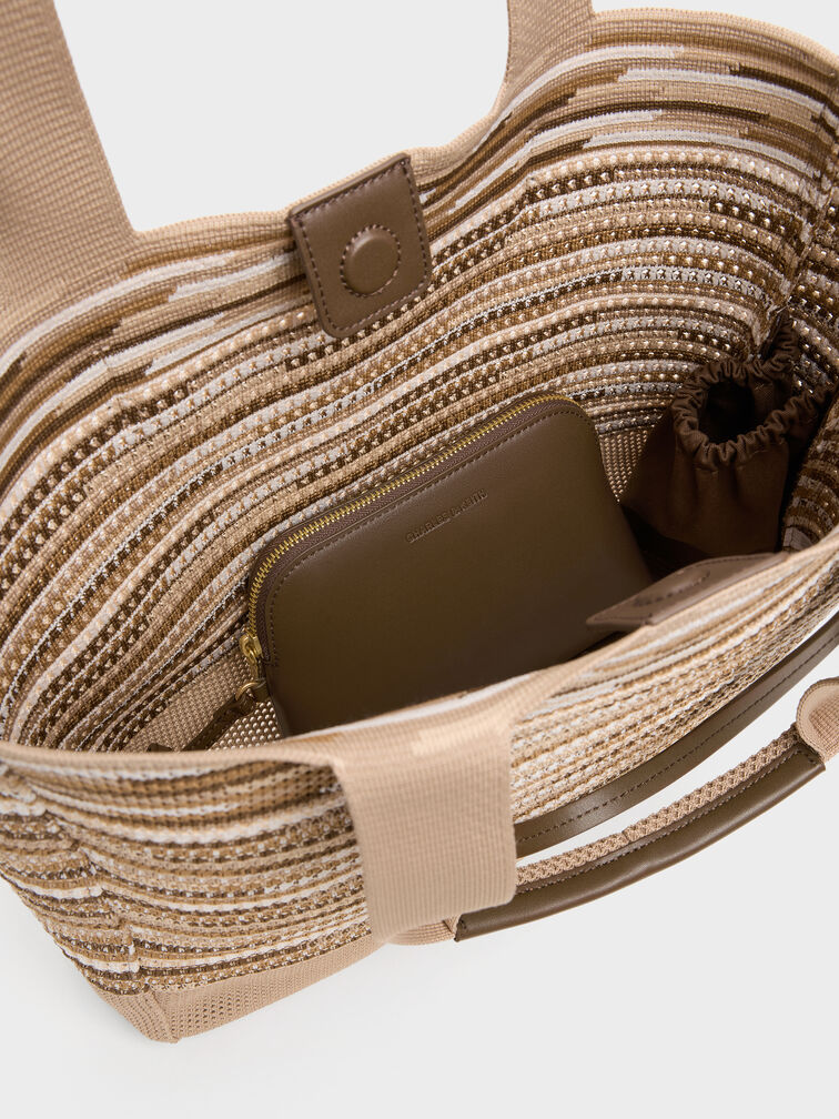 XL Ida Multi-Stripe Knitted Tote Bag, Multi Brown, hi-res