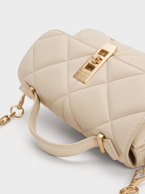 Anwen Quilted Top Handle Bag, Beige, hi-res