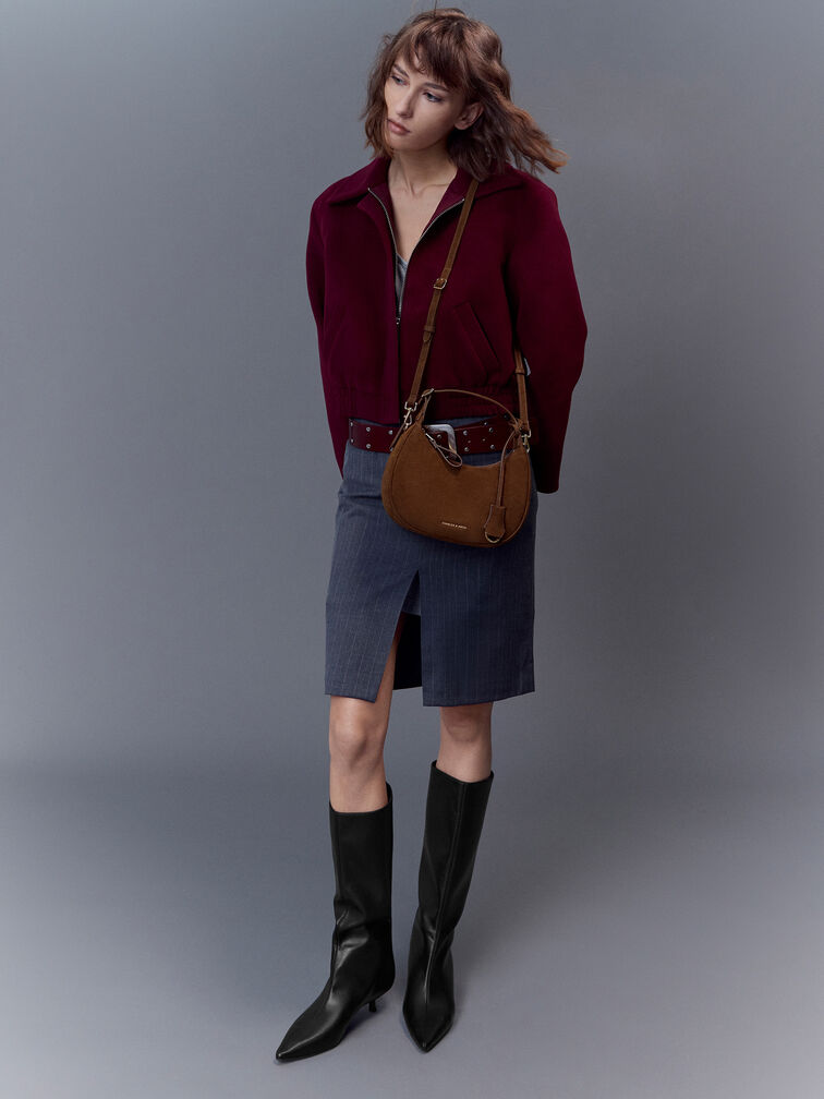 Vega Faux Suede Hobo Bag, Pecan Brown, hi-res