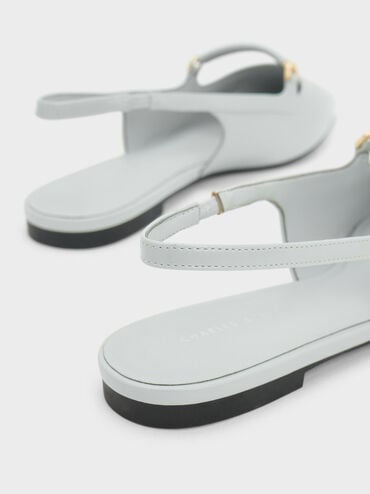 Metallic Bar Accent Slingback Flats, Light Grey, hi-res