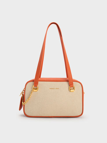 Avis Canvas Boxy Shoulder Bag, Orange, hi-res