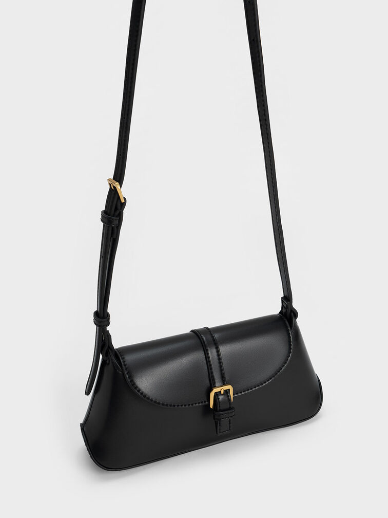 Annelise Double Belted Shoulder Bag, Black, hi-res