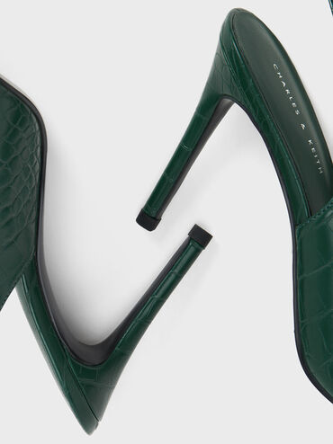 Croc-Embossed Stiletto Heel Slingback Pumps, Animal Print Dark Green, hi-res