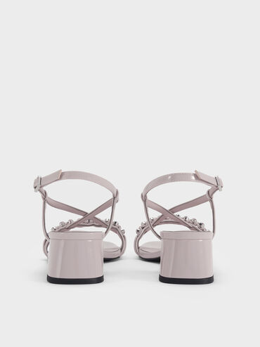 Patent Gem Heeled Slingback Sandals, Lilac, hi-res