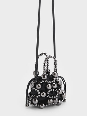Beaded Top Handle Bag, Jet Black, hi-res
