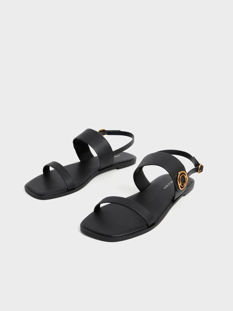 Metallic Accent Back Strap Sandals, Black, hi-res