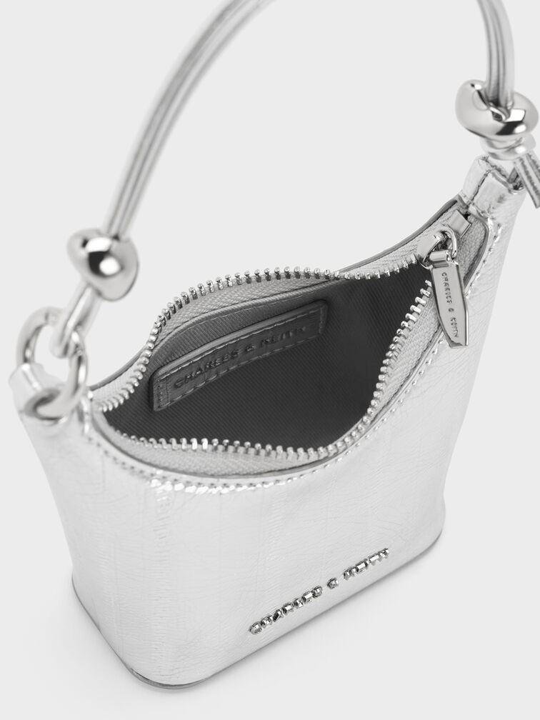 Micro Augustine Metallic Eel-Effect Chain-Handle Bag, Silver, hi-res