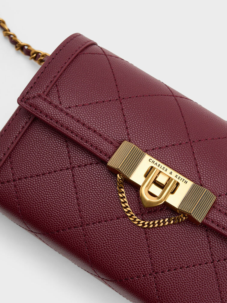 Tallulah Quilted Push-Lock Clutch, Burgundy, hi-res