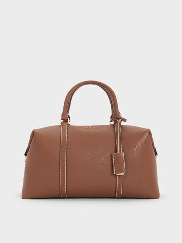 Chance Recycled Leather Bowling Bag, Chocolate, hi-res