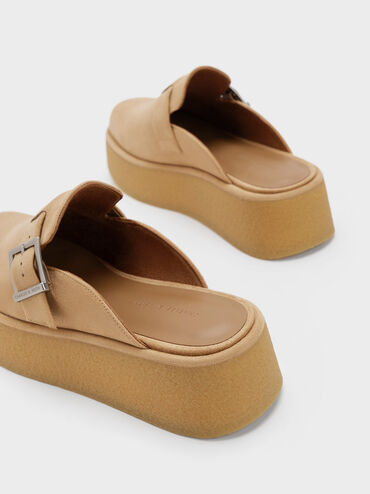 Buckled Flatform Mules, Sand, hi-res