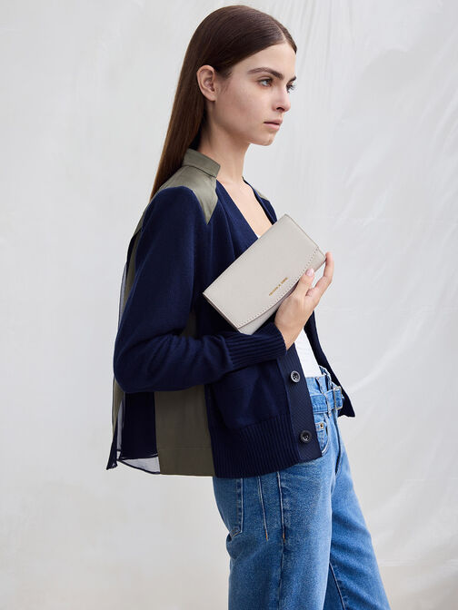 Briony Curved Flap Long Wallet, Light Grey, hi-res