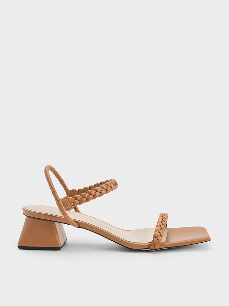 Braided Back Strap Sandals, Caramel, hi-res