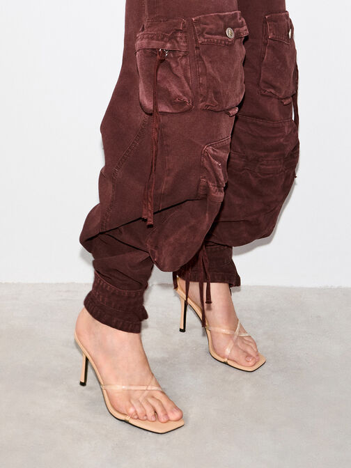 Crossover-Strap Stiletto-Heel Sandals, Nude, hi-res