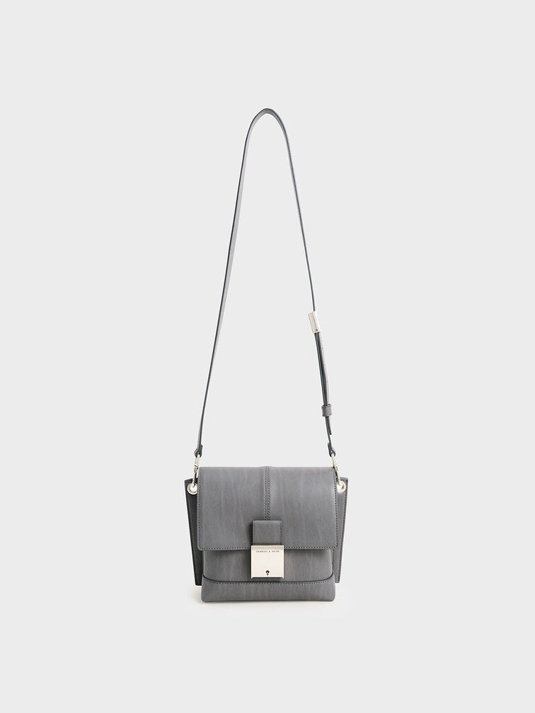 Juniper Metallic Push-Lock Crossbody Bag, Dark Grey, hi-res
