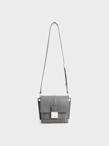 Juniper Metallic Push-Lock Crossbody Bag, Dark Grey, hi-res