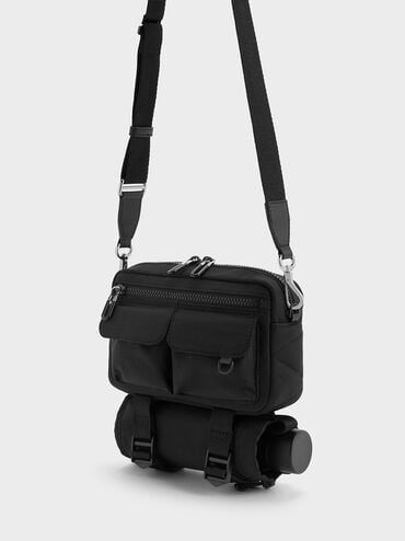Soleil Nylon Multi-Pocket Crossbody Bag, Noir, hi-res