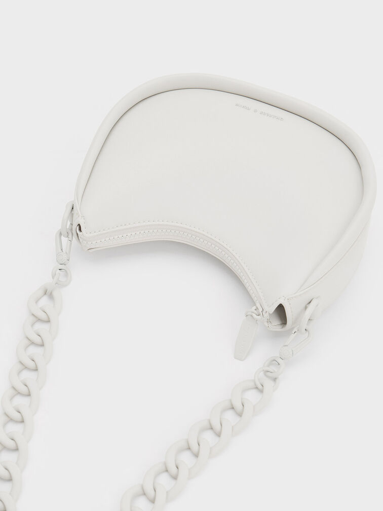 Lana Curved Shoulder Bag, White, hi-res