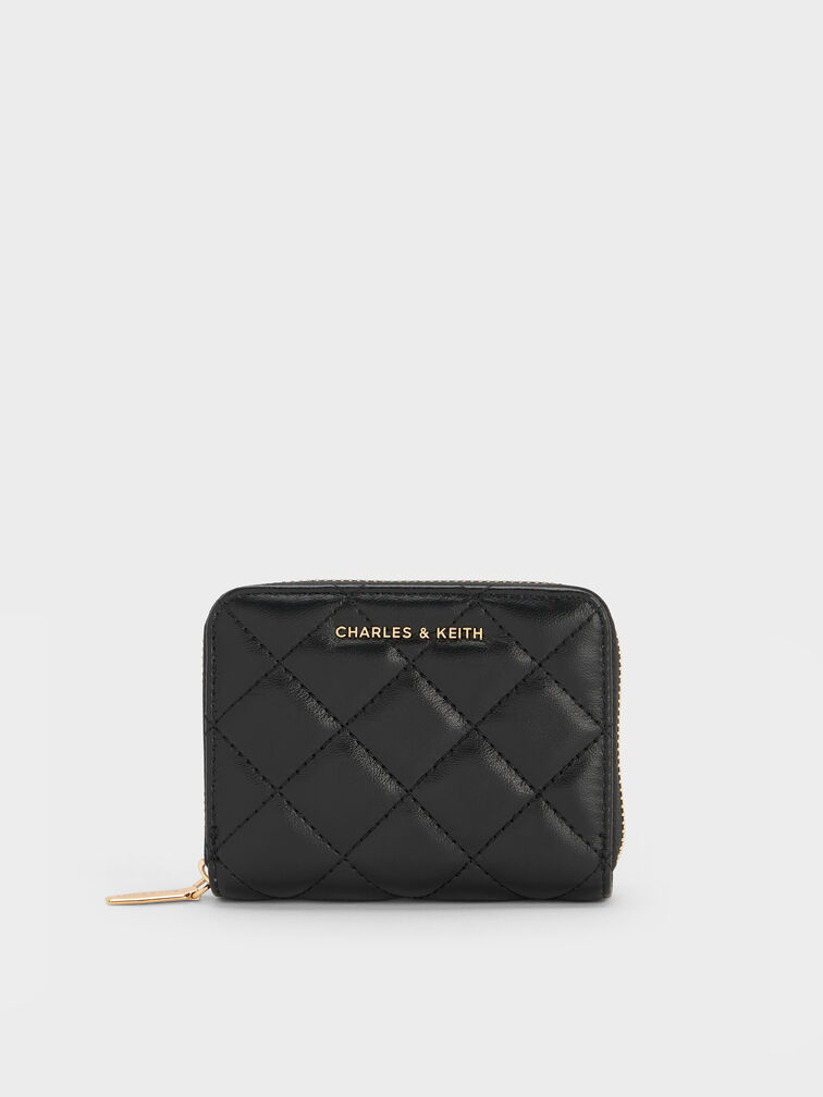 Alva Quilted Zip-Around Wallet, Black, hi-res