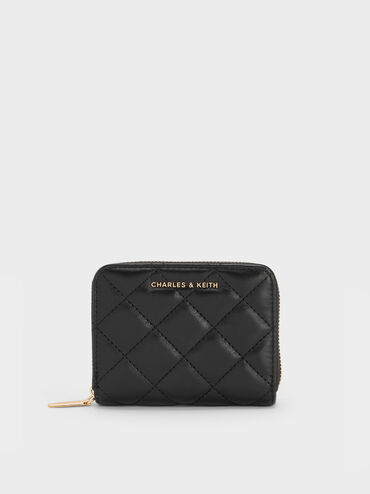 Alva Quilted Zip-Around Wallet, Black, hi-res