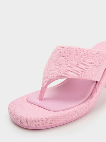 Noemi Knitted Spool Heel Sandals, Pink, hi-res