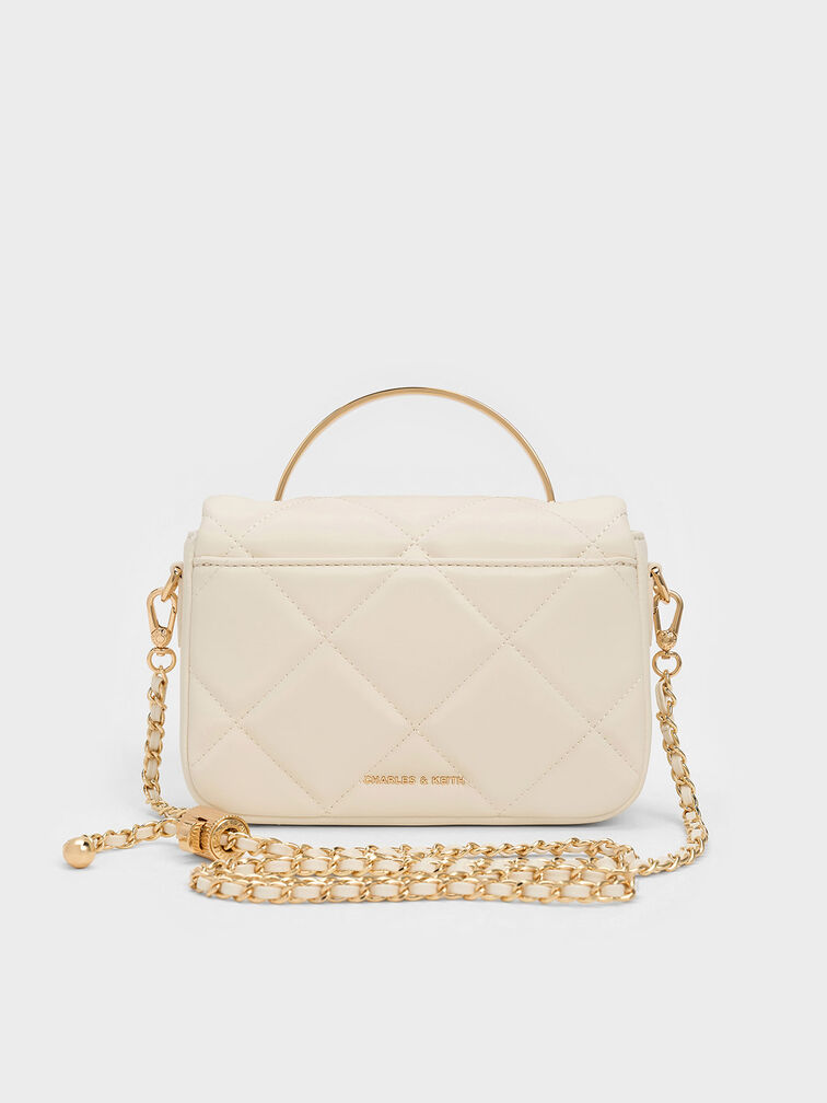 Quilted Boxy Top Handle Bag, Cream, hi-res