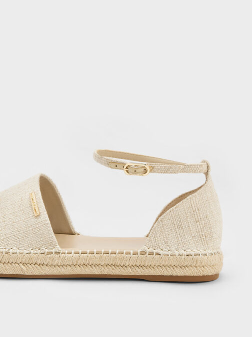Linen Ankle-Strap Espadrille Flats, Beige, hi-res