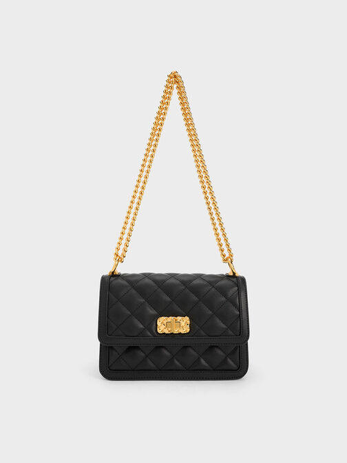 Micaela Quilted Chain Bag, Black, hi-res