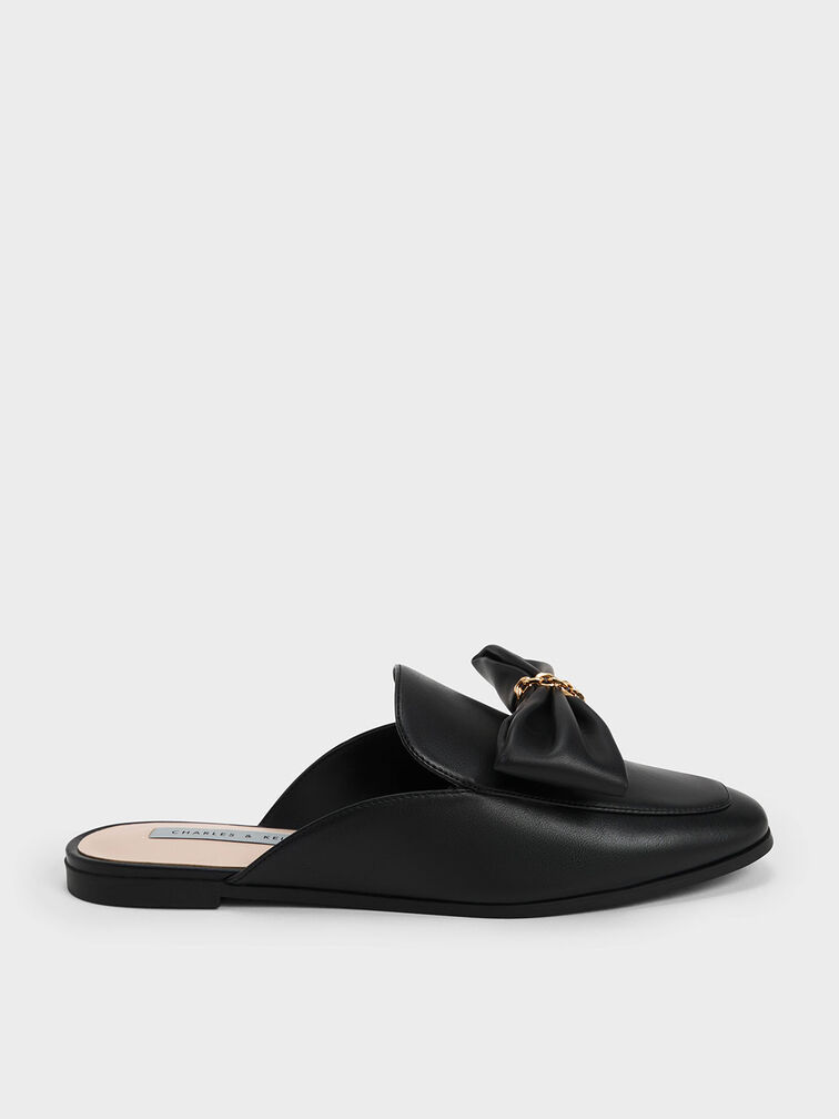 Chain-Link Bow Loafer Mules, Black, hi-res
