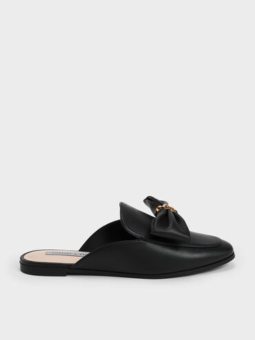 Chain-Link Bow Loafer Mules, Black, hi-res