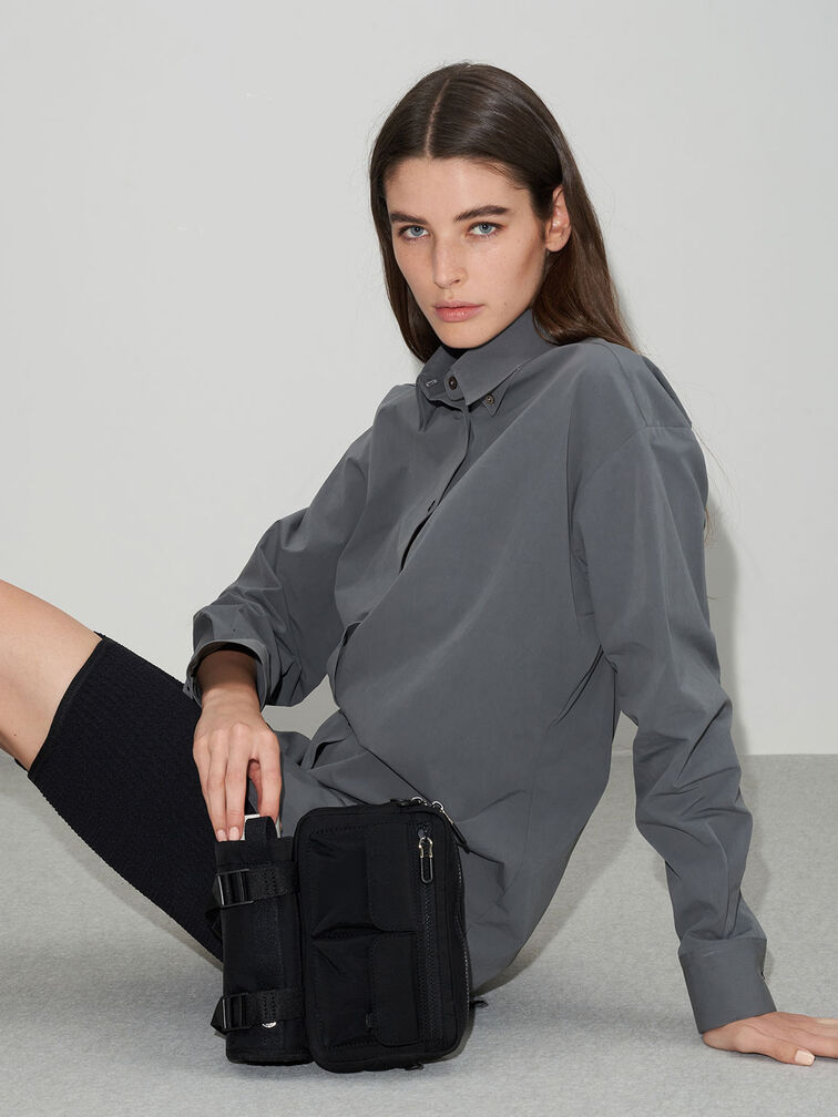 Soleil Nylon Multi-Pocket Crossbody Bag, Noir, hi-res