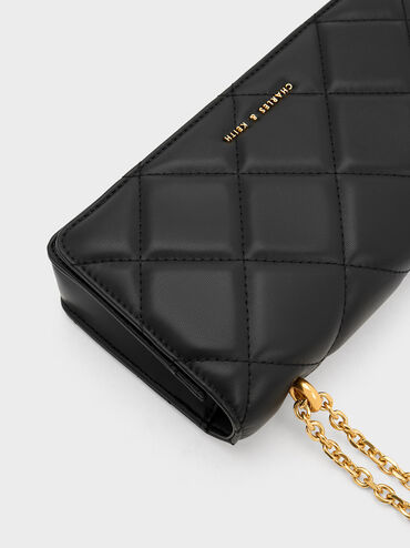 Paffuto Chain Handle Quilted Long Wallet, Black, hi-res